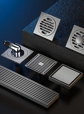 枪灰色地漏不f锈钢卫生间浴室长条形淋浴房洗衣机浴室防臭大排量