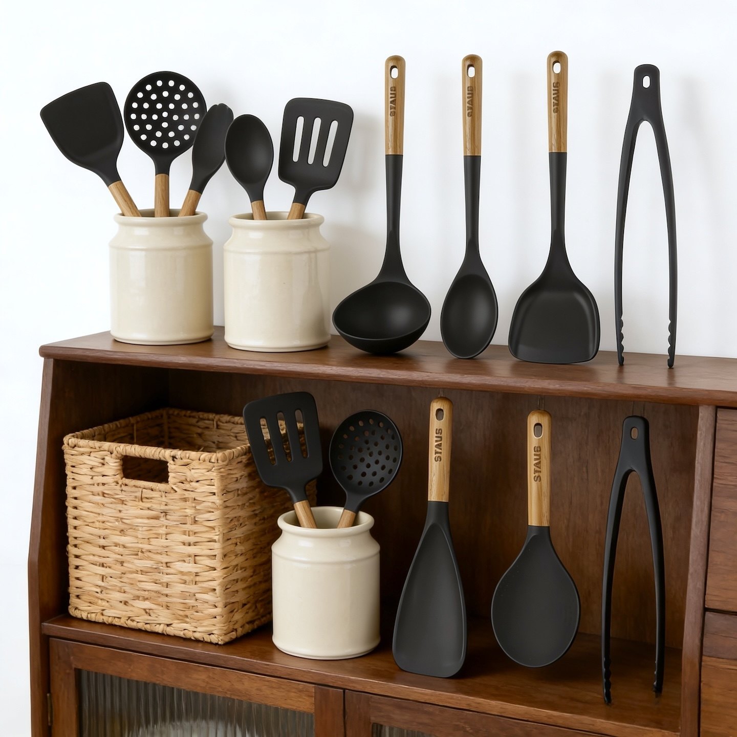 法国staub珐宝木柄硅胶不粘锅炒菜铲子汤勺漏勺饭勺煎铲夹子套装