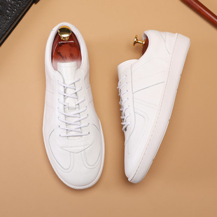 头层牛皮手工系带英伦复古休闲板鞋 男式 橡胶薄底德训鞋 2026春新品