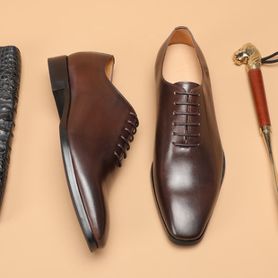头层牛皮手工系带英伦商务复古德比鞋 2026春新款 男式 皮鞋 方头正装