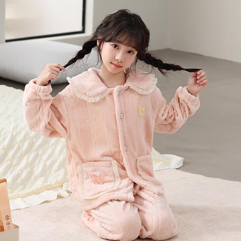 女童珊瑚绒睡衣2025新款冬季大儿童家居服法兰绒厚套装冬装保暖