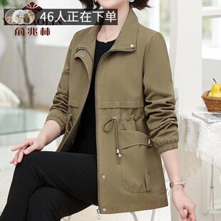 妈妈春装外套春秋洋派上衣中年冬装棉衣中老年女装风衣夹克