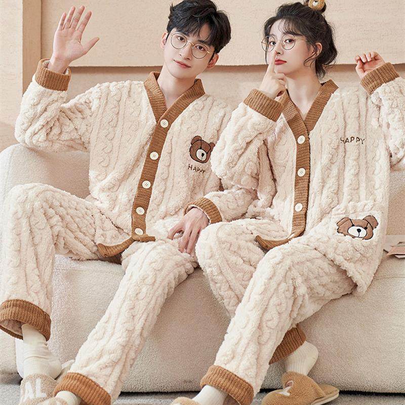 夫妻睡衣羊毛衬里和加厚秋冬珊瑚绒卡通法兰绒可穿在户外的男女服,女士内衣/男士内衣/家居服,睡衣/家居服套装,淘宝优惠券,粉丝福利购,淘宝优惠卷