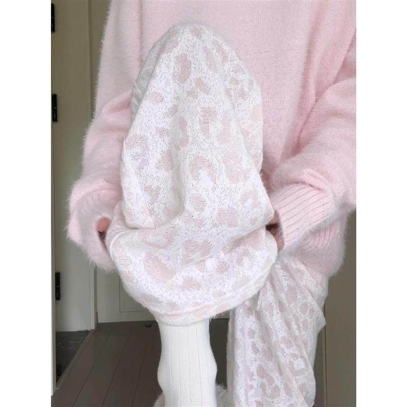 粉色豹纹糯米裤女秋冬新款高腰宽松加绒阔腿裤直筒垂感针织阔腿裤,女装/女士精品,休闲裤,淘宝优惠券,粉丝福利购,淘宝优惠卷