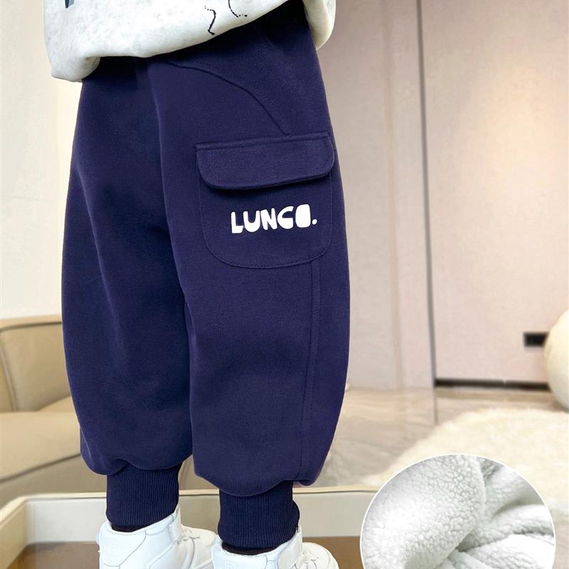 男童加绒裤子2025新款一体绒休闲裤儿童秋冬薄绒男孩宝宝外穿卫裤