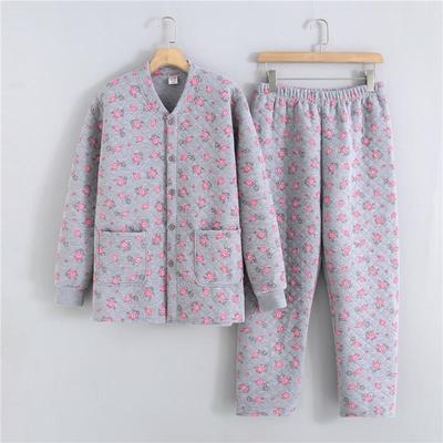 秋冬中老年人女纯棉三层夹棉加厚大码妈妈保暖内衣套装奶奶厚睡衣