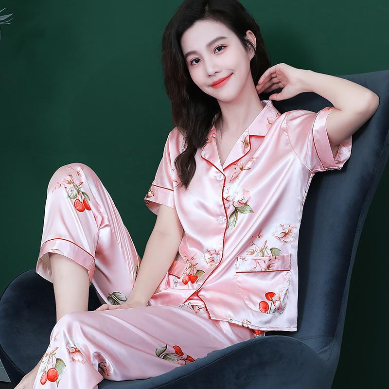 睡衣女春秋款冰丝短袖薄款2025年新款夏季大码丝绸性感家居服套装