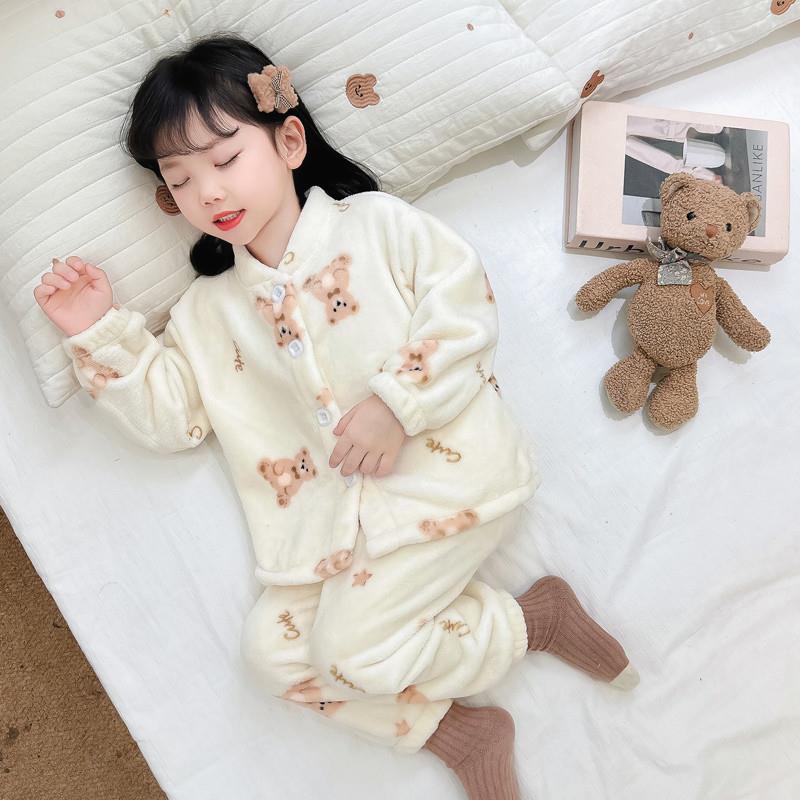 女童冬季睡衣法兰绒2024秋冬款女孩宝宝珊瑚绒加厚套装儿童家居服