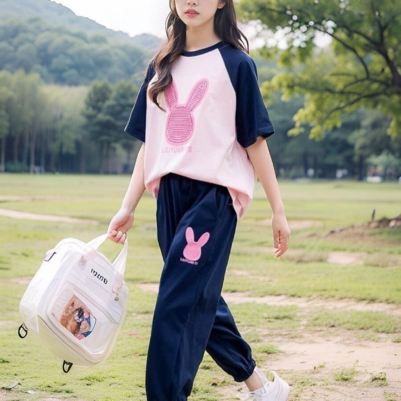 女童套装运动两件套夏装短袖春秋女大童夏季纯棉儿童长裤开春衣服