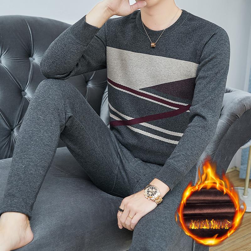 棉保暖内衣套装男士加绒加厚冬季打底衫中青年毛衫秋衣秋裤防寒潮