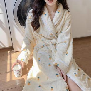 法兰绒加厚长款 珊瑚绒睡衣女秋冬季 浴袍系带睡袍睡裙甜美家居服