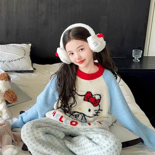 女童珊瑚绒睡衣2025新款女孩半边绒保暖套装初中生冬季加厚家居服