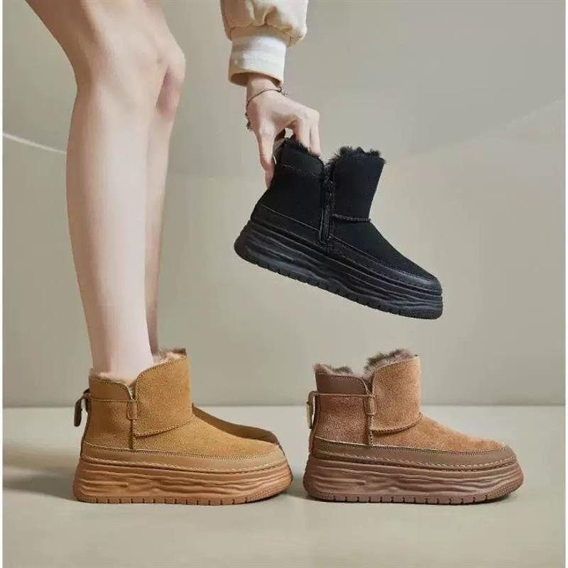 皮毛一体厚底雪地靴女2025冬季加绒加厚棉靴防滑东北雪地棉鞋9010