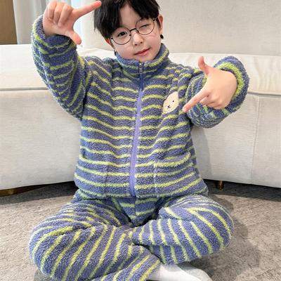儿童装男童冬季珊瑚绒睡衣2025新款秋冬款中大童加厚法兰绒家居服