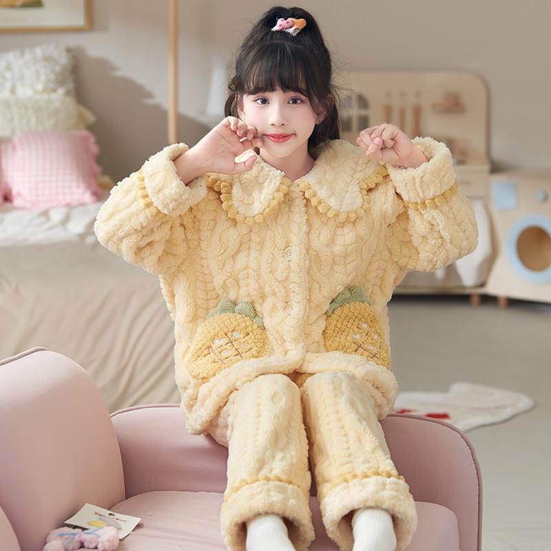 儿童珊瑚绒睡衣女童秋冬款2025新款冬季大童法兰绒加厚女孩家居服