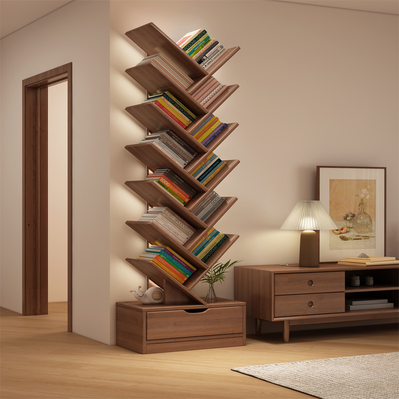 书架落地置物架不占空间简易树形小书架置物架落地收纳窄书柜