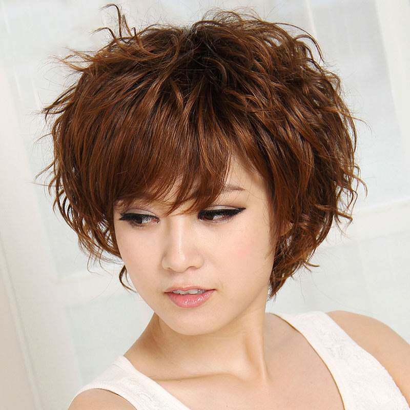 正品假发女短发短卷发时尚女蓬松卷发发型女士斜刘海发套自然仿