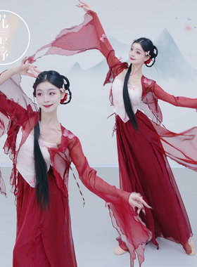花辰序古典舞蹈服飘逸蝴蝶仙气纱衣外披绝美新款古风红色表演出服