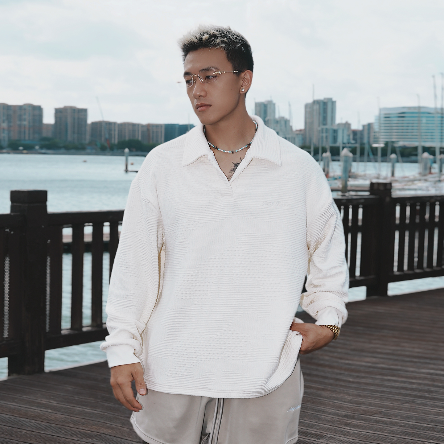OOTC 长袖肌理气质上衣秋冬POLO衫秋冬新款休闲套头衫男