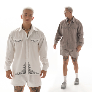 衬衣男 设计感上衣2025秋冬新款 OOTC 简约气质休闲闽南花纹衬衫