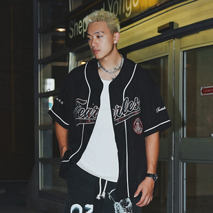 男夏新款 OOTC 开衫 上衣衬衫 蕾丝贴布绣棒球服原创设计感圆领短袖