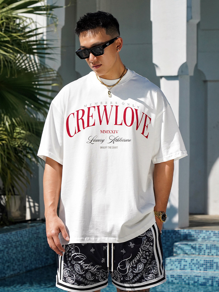 OOTC「CREW LOVE」OS美式街头复古学院宽松印花短袖T恤国潮男女