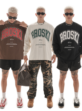 OOTC 美式复古休闲长袖T恤男打底上衣街头复古运动风2025冬季新款