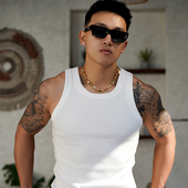 OOTC美式 健身背心男街头350g重磅纯棉螺纹紧身高弹运动打底坎肩潮