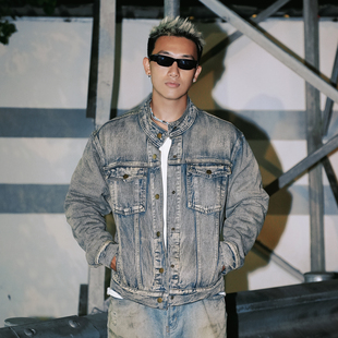 OOTC 休闲复古泥染牛仔外套秋冬街头夹克上衣牛仔短外套 美式