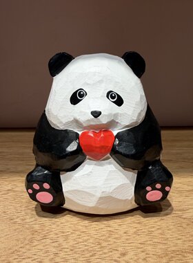 木雕熊猫纯手工雕刻可爱治愈系桌面装饰摆件送朋友礼物新款工艺品