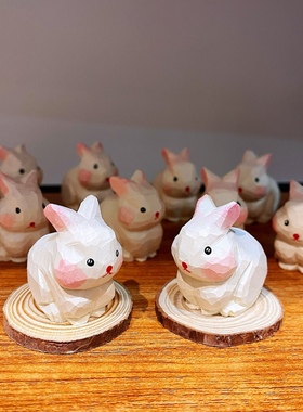 木雕兔子摆件浩彤木手工木雕小礼品兔年好可爱