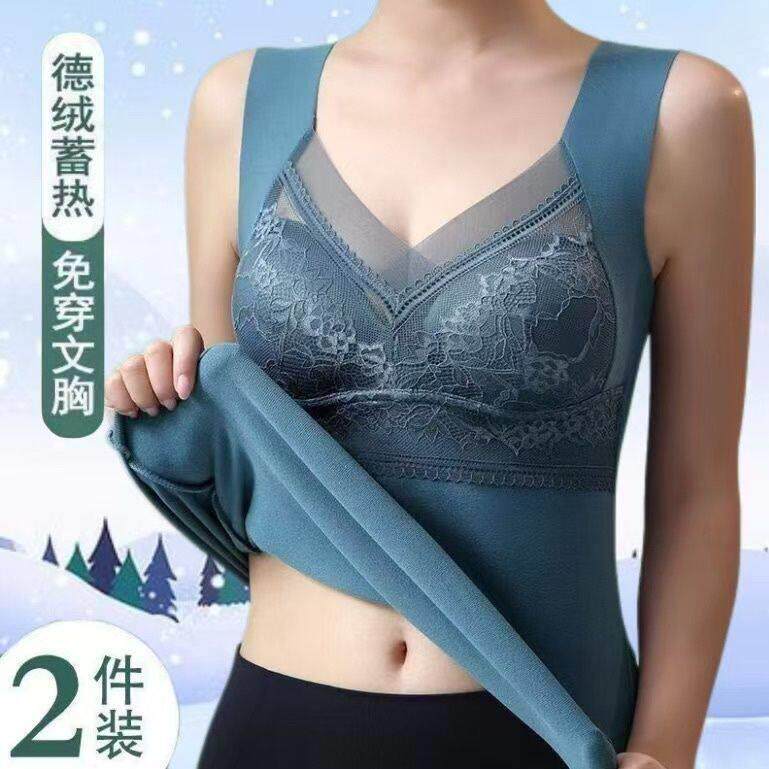 高级德绒双面发热保暖加绒背心吊带女加绒加厚打底女士秋冬内衣