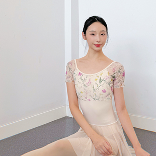 紫花莫奈半袖 Only芭蕾舞蹈瑜伽专用练功服体操基训服艺考蕾丝体服