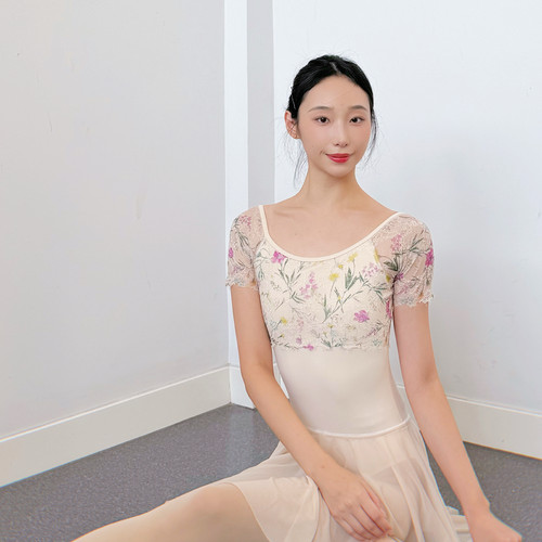 紫花莫奈半袖Only芭蕾舞蹈瑜伽专用练功服体操基训服艺考蕾丝体服