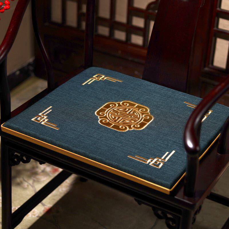 中式红木沙发椅子抱枕套棉麻棕垫餐椅官帽家用防滑圈椅坐垫茶椅垫