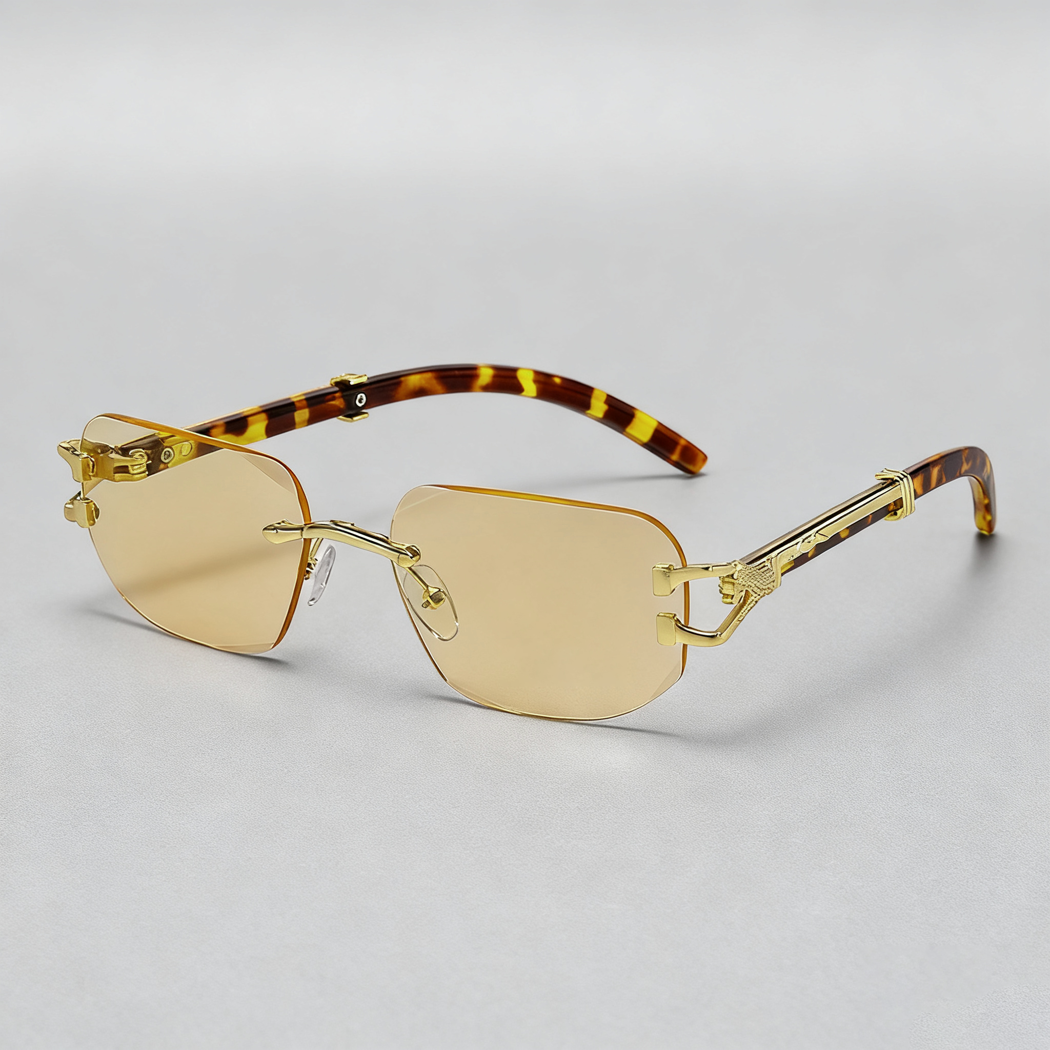 黑科技黄色夜视老花镜男女款时尚无边框商务气质高品质老花眼镜