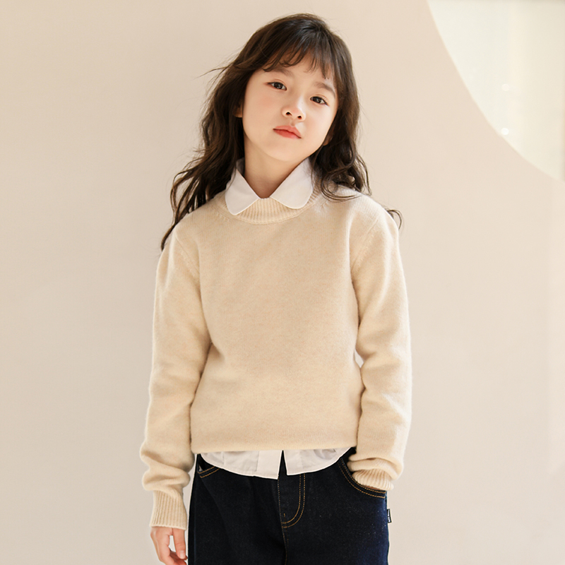 优质精选儿童纯色100%羊毛衫男童