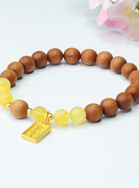 琥珀蜜蜡手串檀木文玩手链女珠宝男女士款本命年百搭手环简约饰品