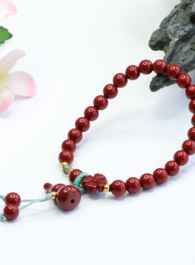 朱砂手串紫金砂福桃花禄齐康葫芦流苏手链男女士简约饰品情侣礼物