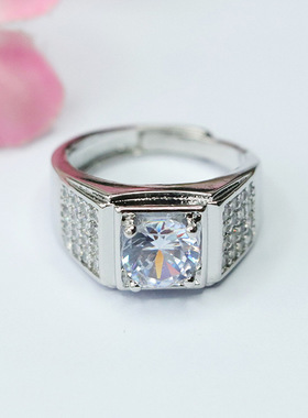 时尚锆石方形戒指宝石指环男款福利戒圈时尚潮流大气礼品节日礼物