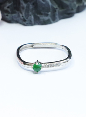 S925银镶A货翡翠戒指冰种帝王绿几何指环男女士民族风饰品礼品