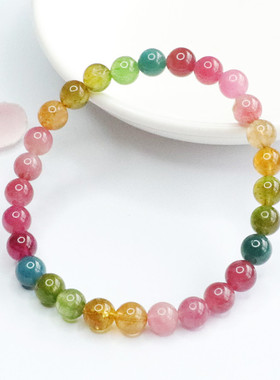 天然彩虹碧玺手串巴西老矿手链水晶彩宝甜美可爱少女风时尚饰品