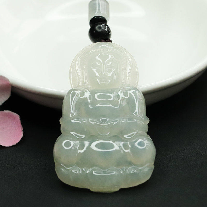 天然冰种A货翡翠观音吊坠白冰缅甸玉石玉器项链珠宝男女士礼品