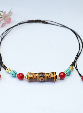 三眼莲花师法器天珠玛瑙项链挂链藏式饰品复古民族风时尚个性礼物