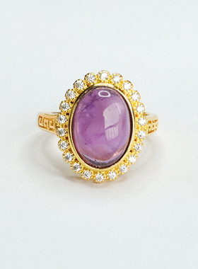 天然紫水晶戒指紫色彩宝指环时尚指圈新中式民族风手饰品女士礼物