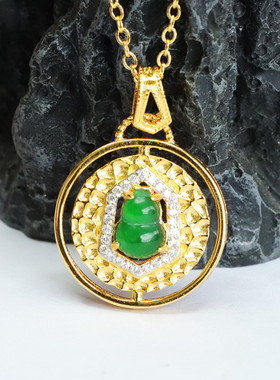 S925银镶天然A货翡翠吊坠冰种帝王绿福禄葫芦男女士小众个性饰品