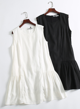 莱赛尔+亚麻！气质百搭简约无袖圆领A字背心裙连衣裙子女夏