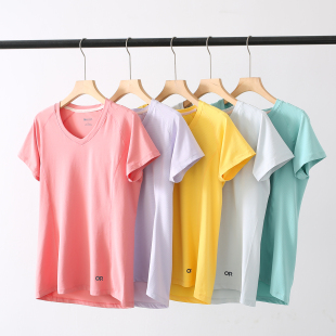 T恤运动上衣女 V领速干短袖 出口单 四面弹吸湿透气抗菌除臭修身