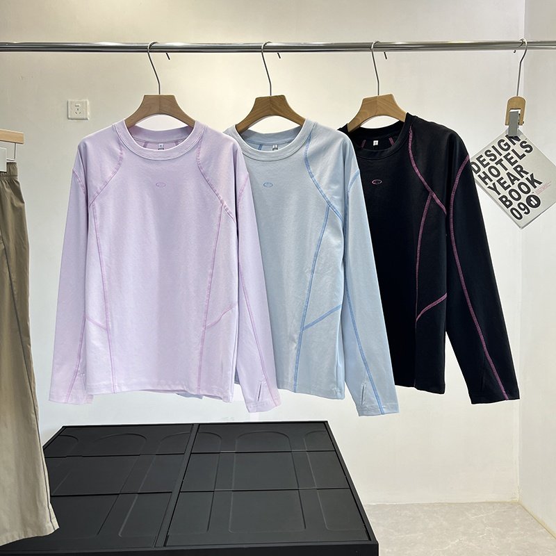 大厂订单！情侣款户外山系撞色明线空气层柔软透气运动长袖T恤衫