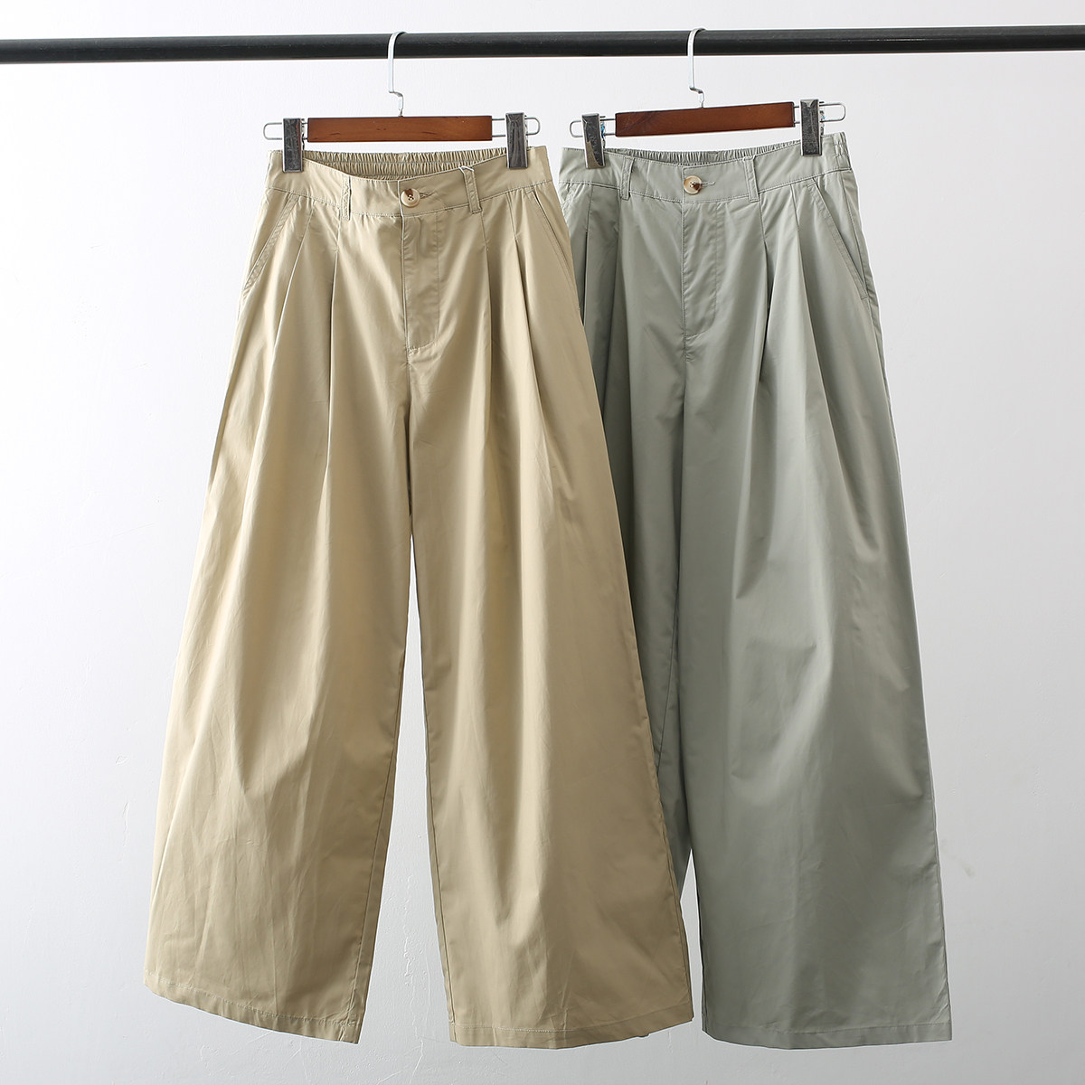 大厂订单！春夏季新款纯棉休闲裤后松紧高腰宽松直筒阔腿裤长裤女